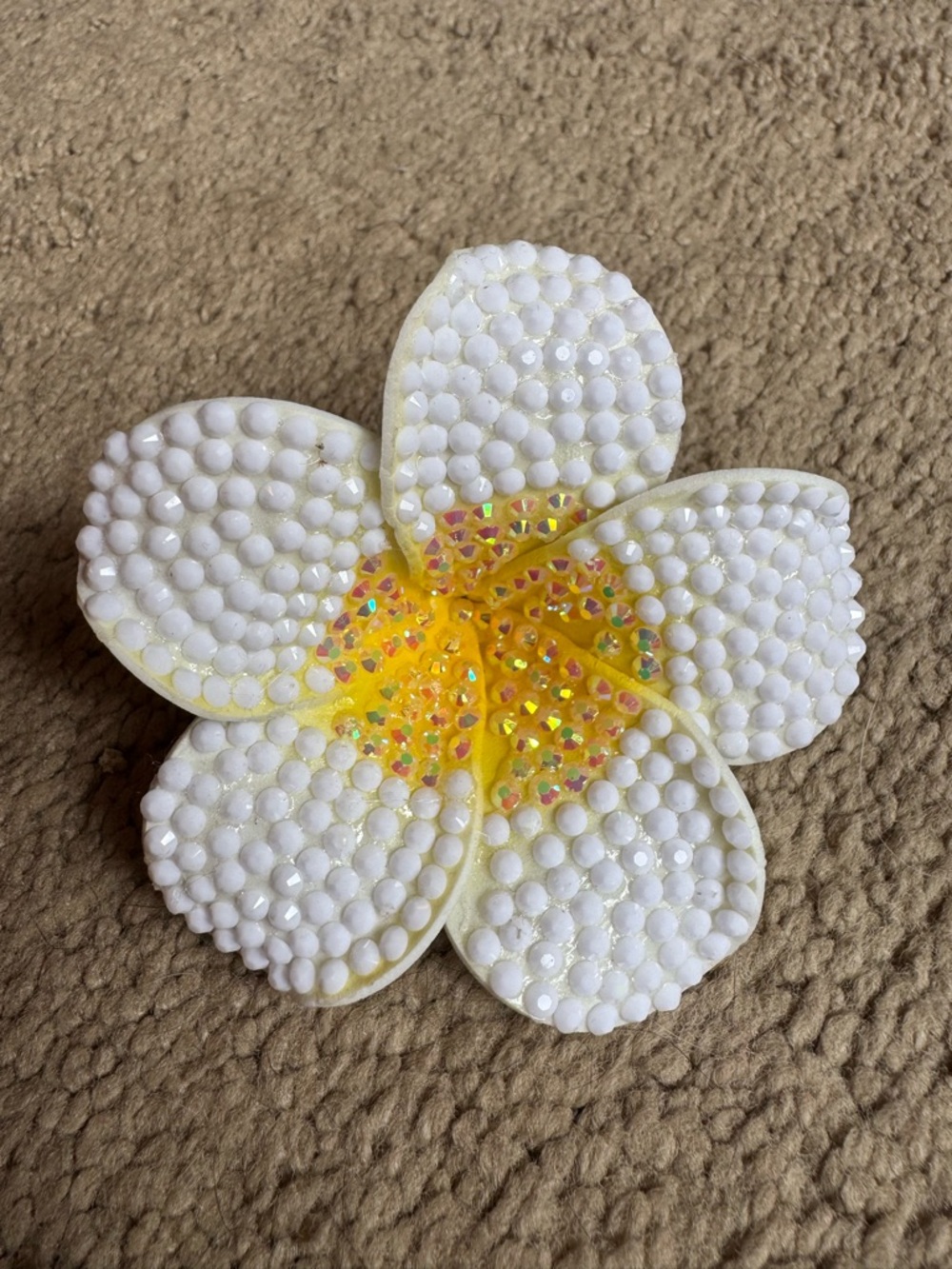White and Yellow Beaded Flower Hair Pin Accessory -Custom Bedazzled
